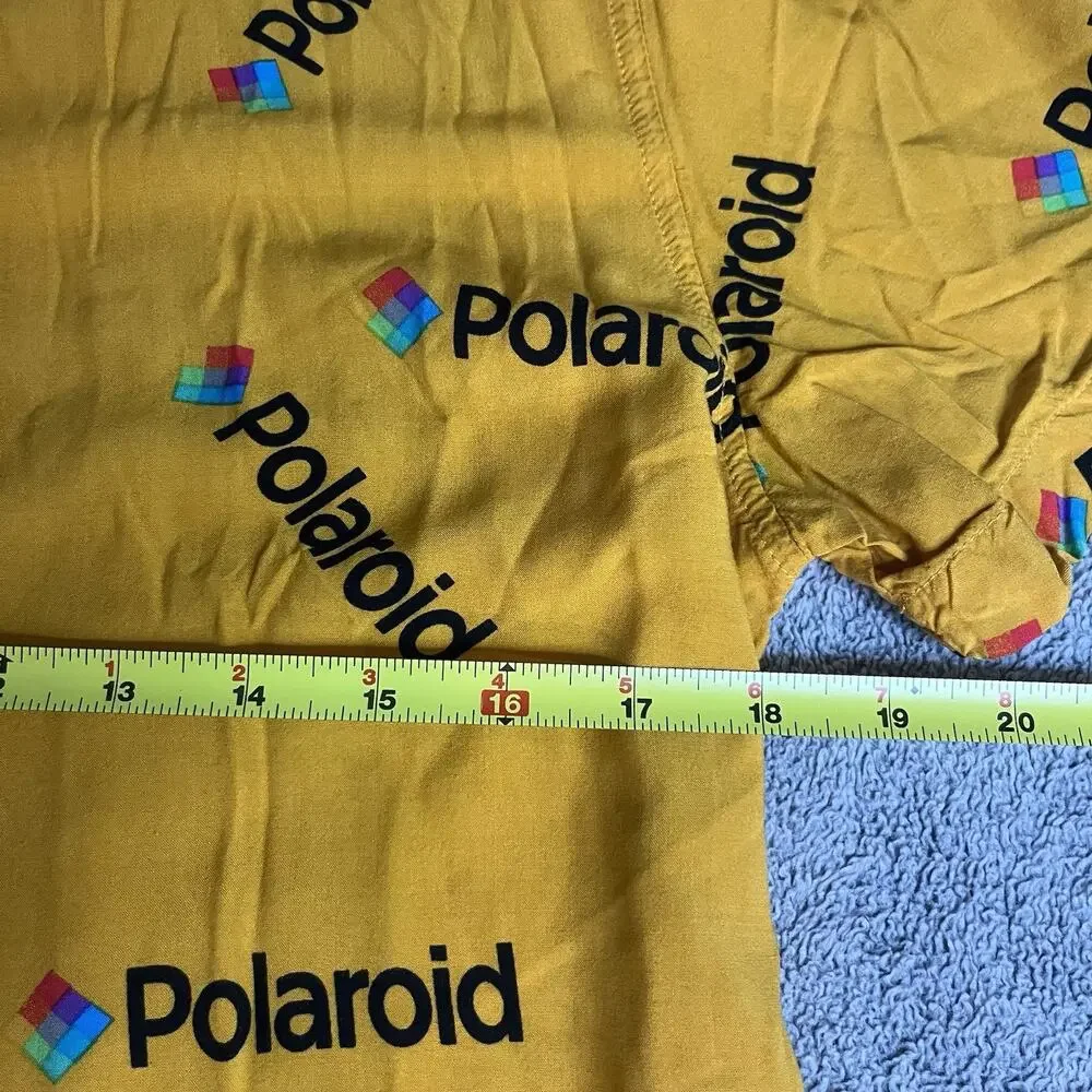 Polaroid Men's Small Short Sleeve Button Down Shirt Yellow All Over Print Logo S